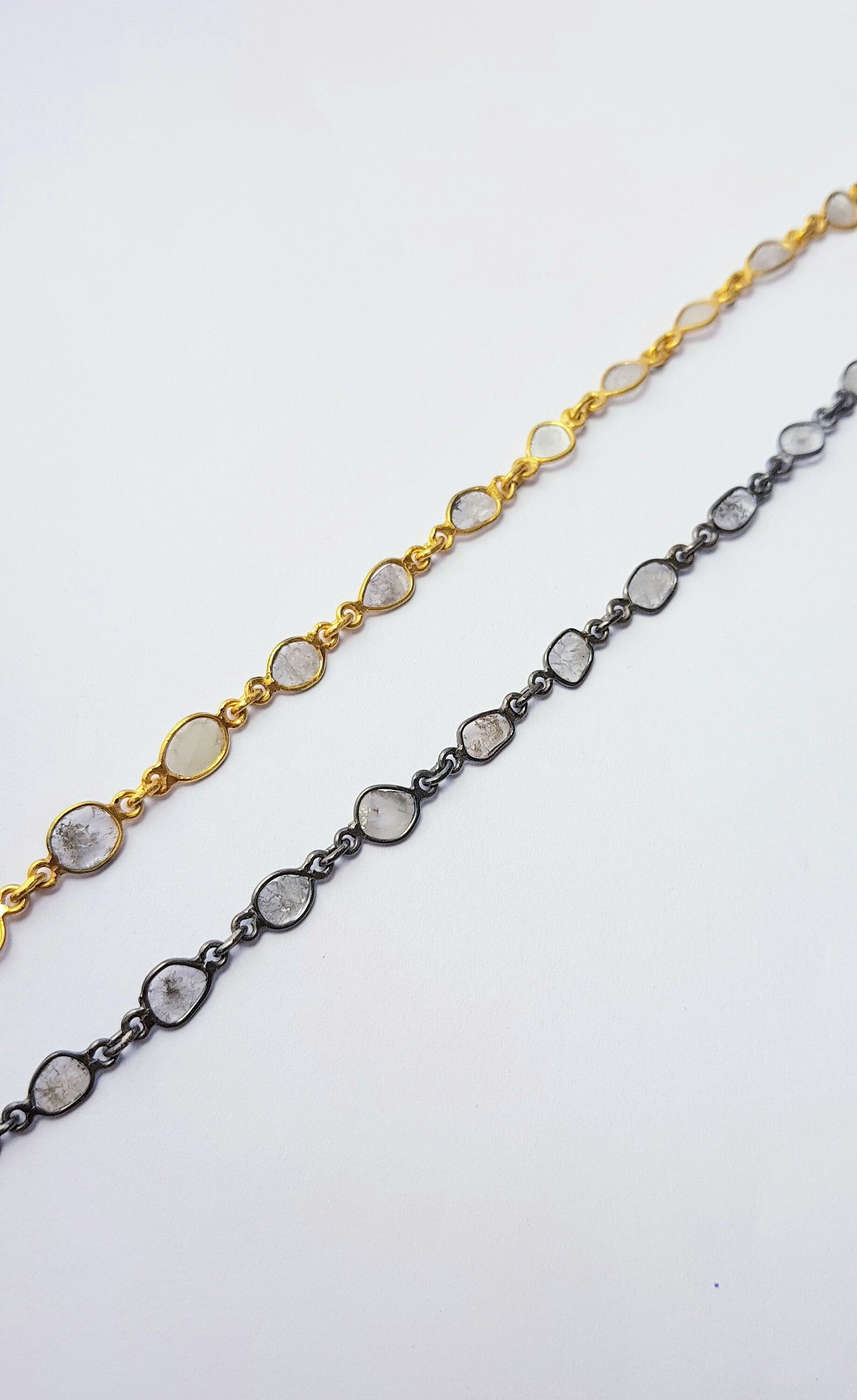 Antique Finish Oxidized And 14K Vermail Gold  925 Sterling Silver Handmade Diamond Slice Polki Chains Necklace Chains Chunkey Chain