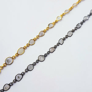 Antique Finish Oxidized And 14K Vermail Gold  925 Sterling Silver Handmade Diamond Slice Polki Chains Necklace Chains Chunkey Chain
