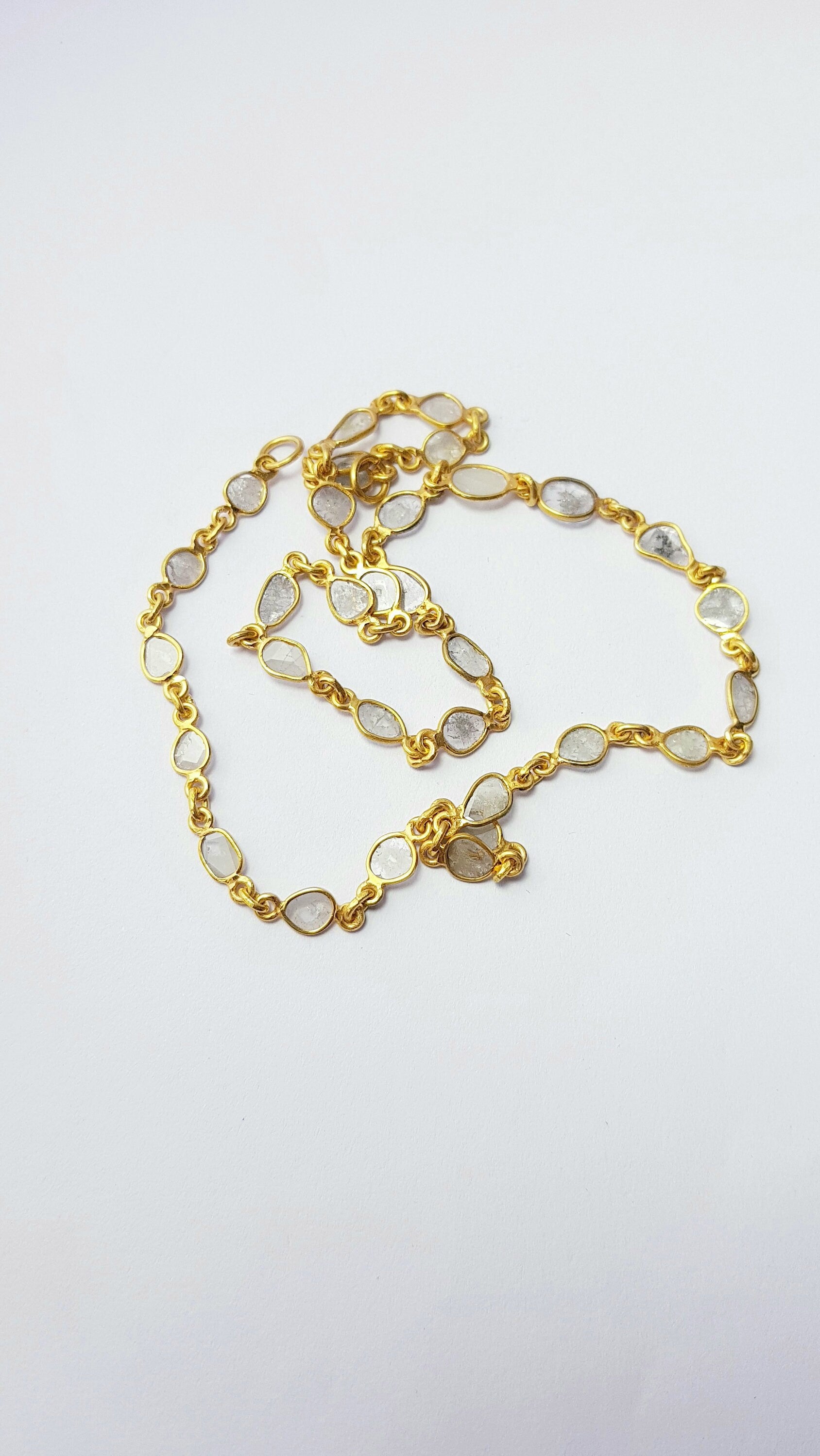 Antique Finish Oxidized And 14K Vermail Gold  925 Sterling Silver Handmade Diamond Slice Polki Chains Necklace Chains Chunkey Chain
