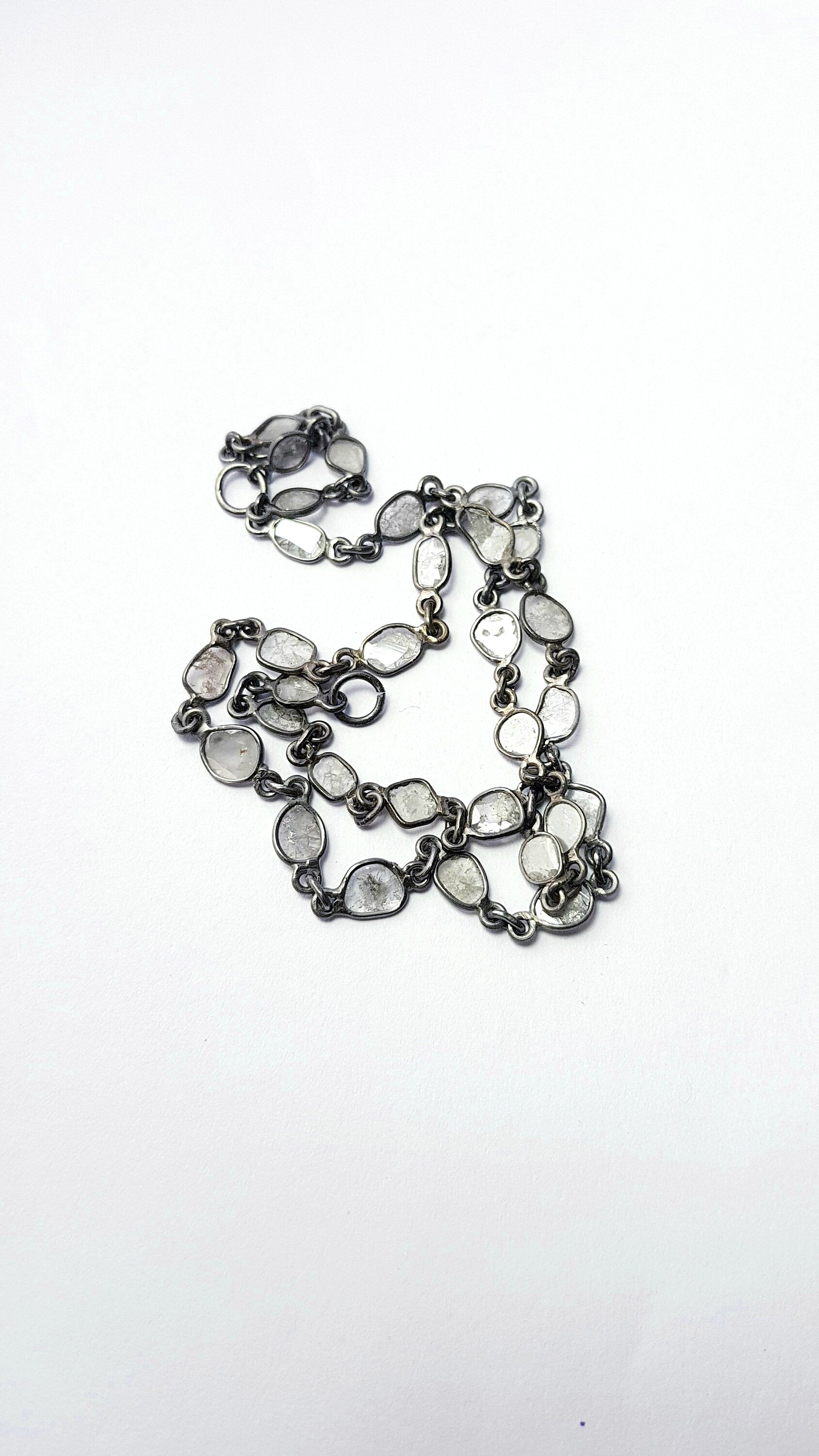 Antique Finish Oxidized And 14K Vermail Gold  925 Sterling Silver Handmade Diamond Slice Polki Chains Necklace Chains Chunkey Chain