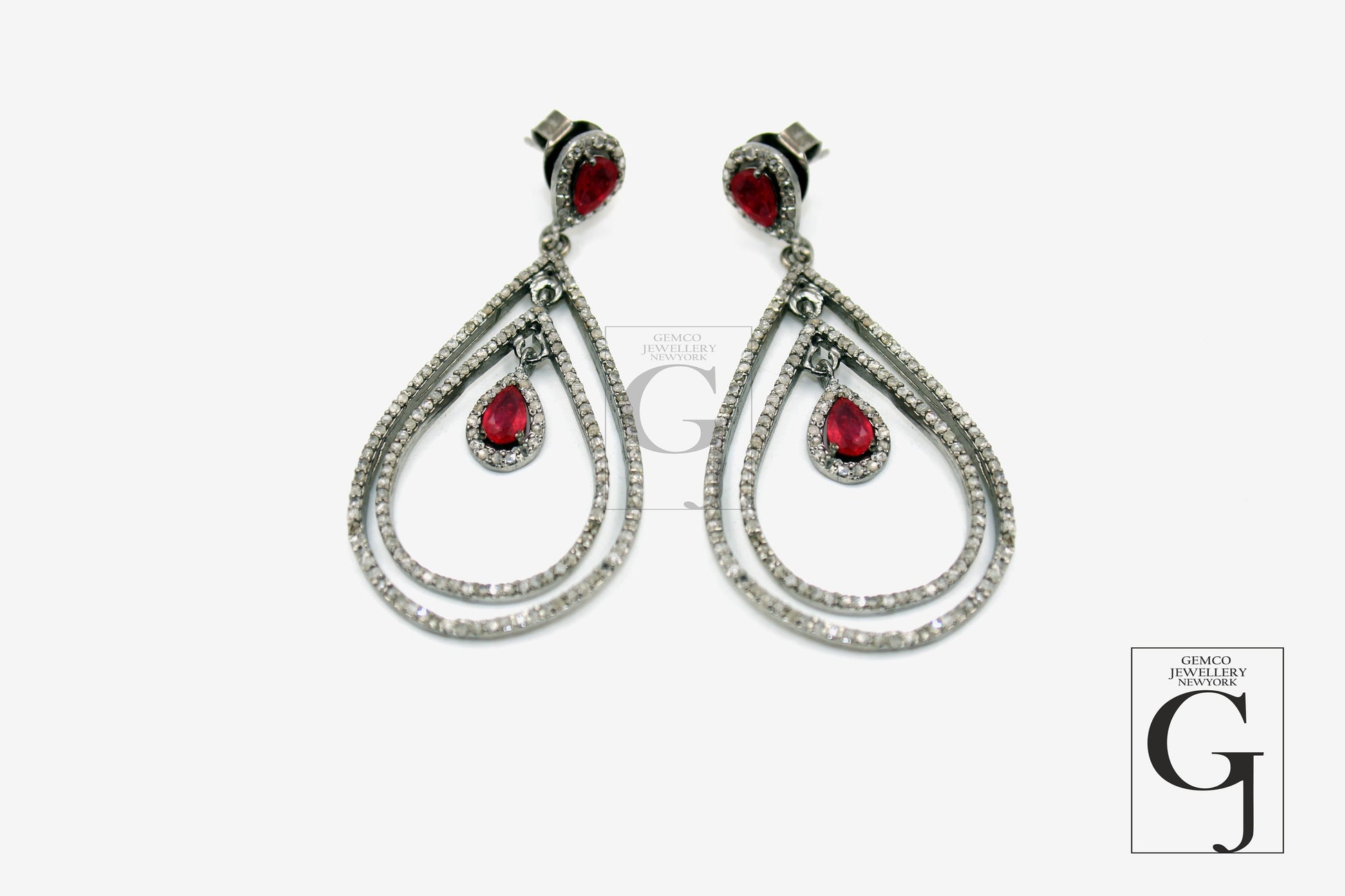 Fashionable ruby designer earring Rosecut pave diamond earrings 925 sterling silver handmade silver finish  diamond earrings