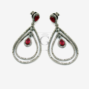 Fashionable ruby designer earring Rosecut pave diamond earrings 925 sterling silver handmade silver finish  diamond earrings