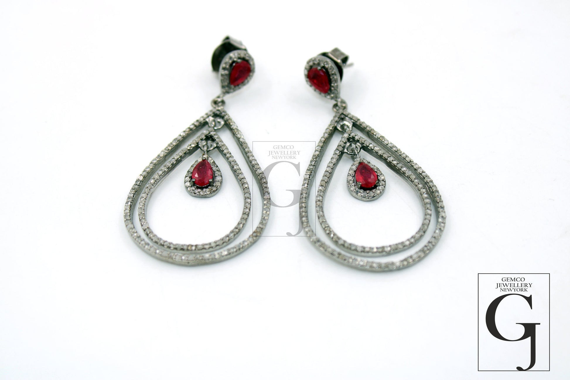 Fashionable ruby designer earring Rosecut pave diamond earrings 925 sterling silver handmade silver finish  diamond earrings