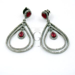 Fashionable ruby designer earring Rosecut pave diamond earrings 925 sterling silver handmade silver finish  diamond earrings