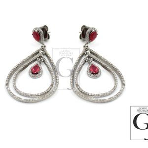 Fashionable ruby designer earring Rosecut pave diamond earrings 925 sterling silver handmade silver finish  diamond earrings