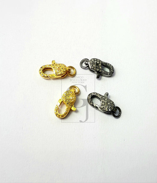 Designer Rosecut Pave Diamond Lobster Design Clasp 925 Sterling Silver Handmade Finish Clasp With Matching Jump Ring