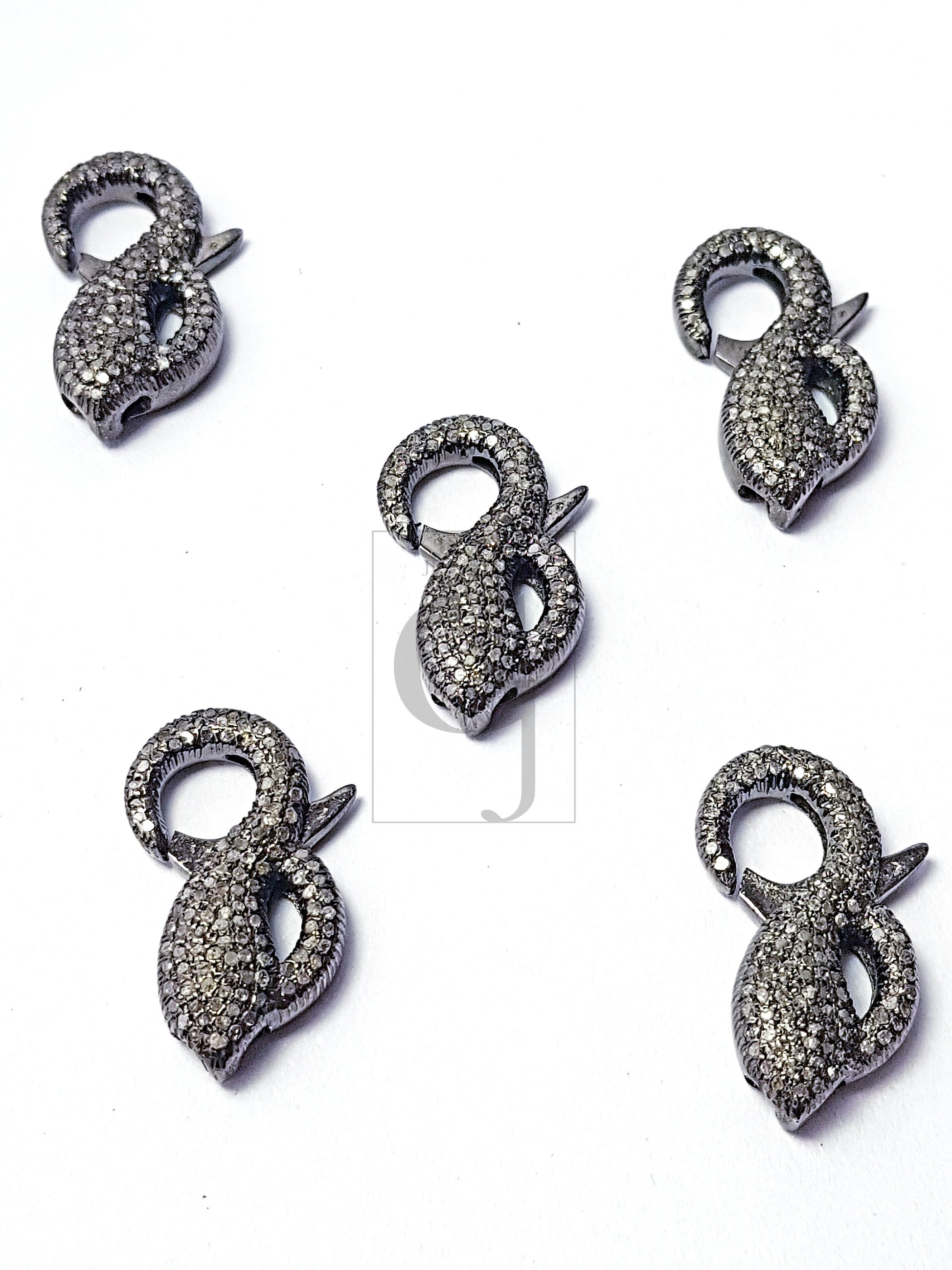 Oxidized finish beautiful design diamond clasps Pave rosecut diamond 925 sterling silver handmade lobster clasps jewelry making supplies