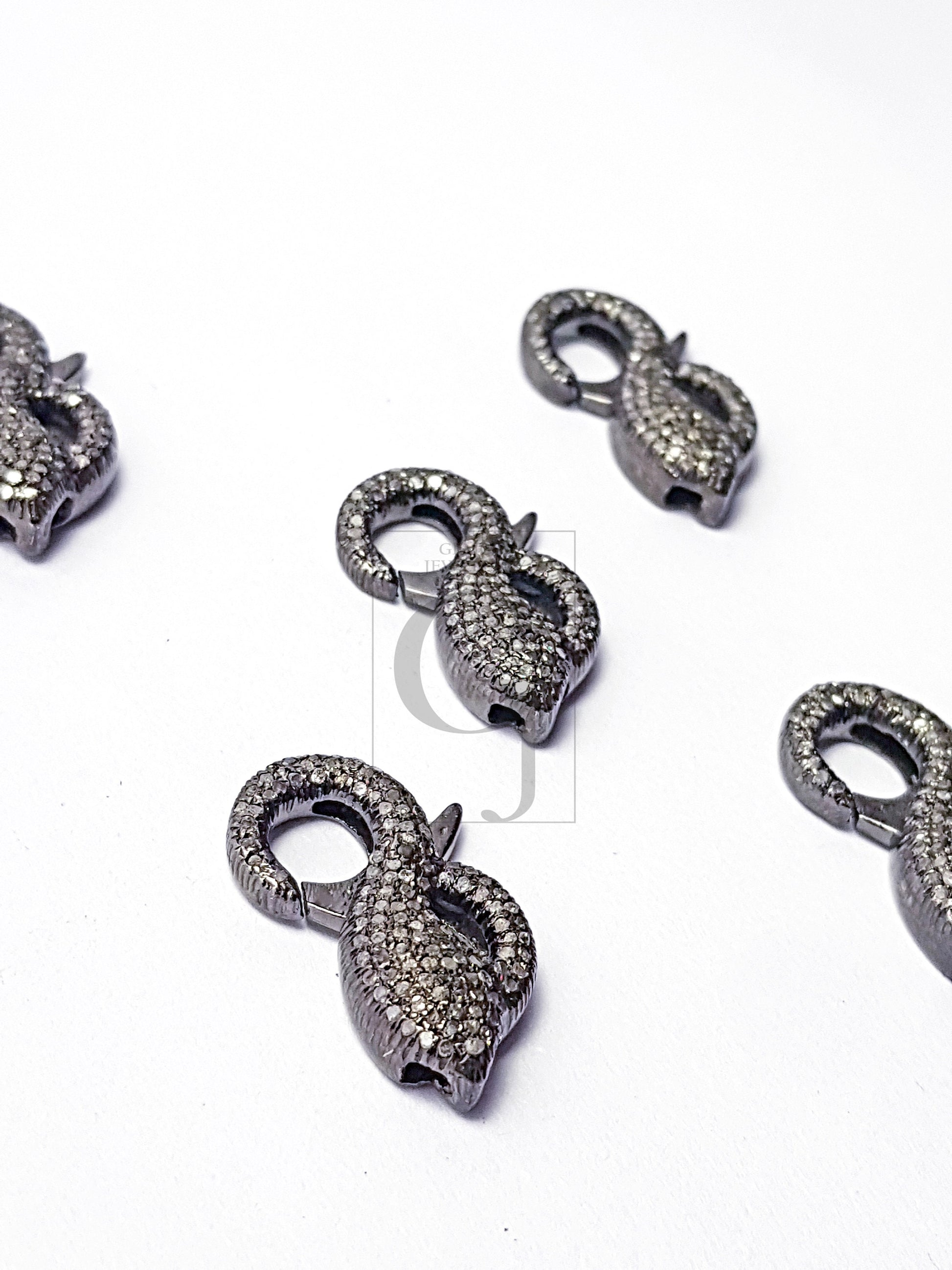 Oxidized finish beautiful design diamond clasps Pave rosecut diamond 925 sterling silver handmade lobster clasps jewelry making supplies