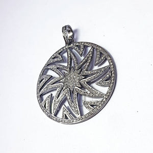 Round sunburst Rocecut pave diamond pendant 925 sterling silver handmade finish diamond jewelry Indian diamond pendant