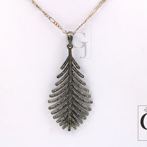 Antique Look Oxidized Leaf Designer Pendant Rosecut Pave Diamond Pendant 925 Sterling Silver Handmade Finish Diamond Charms Necklace Pendant