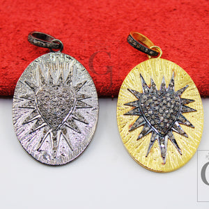 Very beautiful love sunburst designer charm Rosecut pave diamond pendant 925 sterling silver handmade finish diamond charms necklace pendant