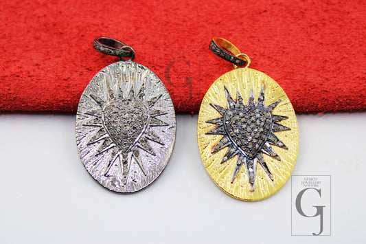 Very beautiful love sunburst designer charm Rosecut pave diamond pendant 925 sterling silver handmade finish diamond charms necklace pendant