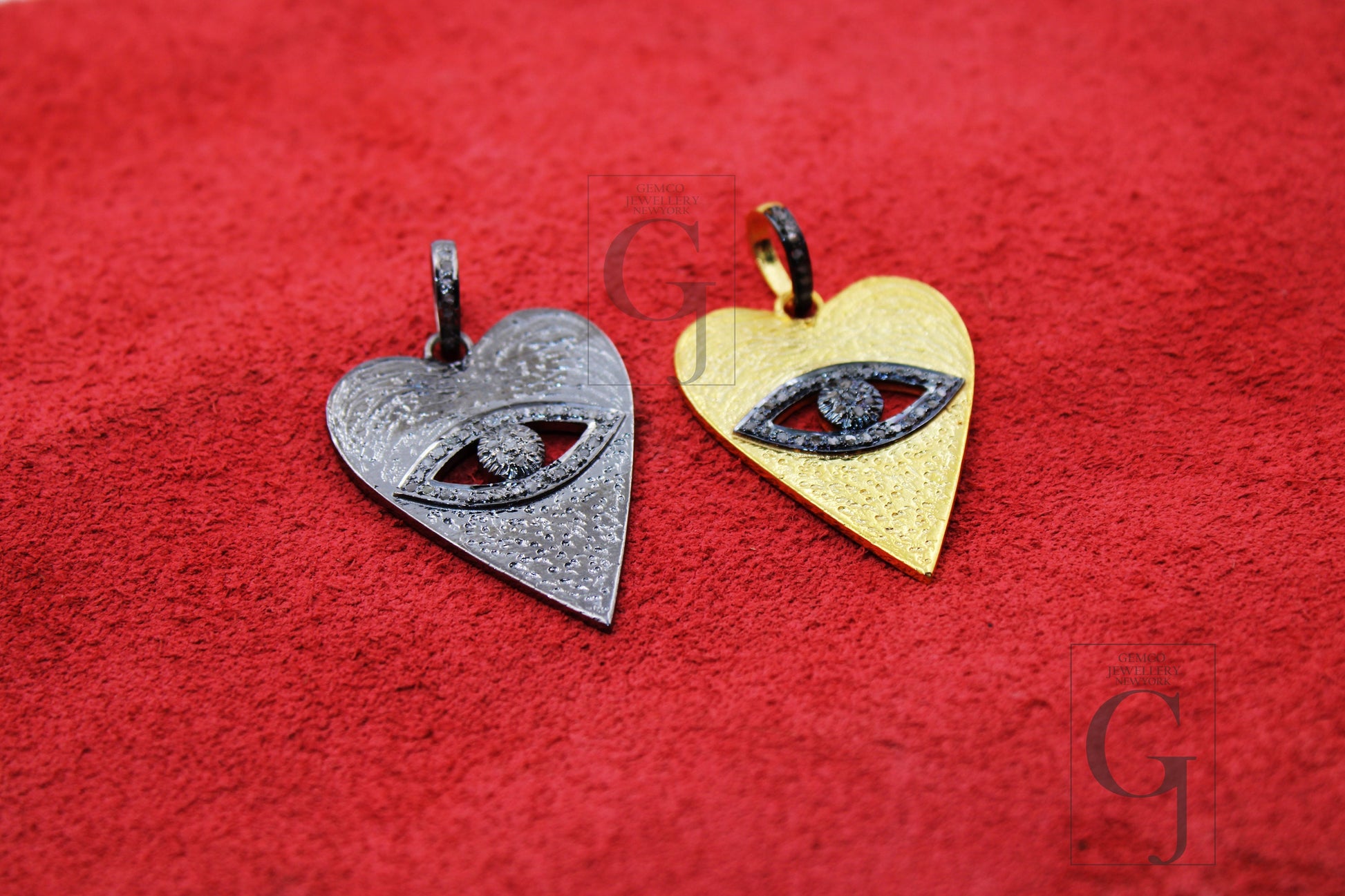 Heart shaped evil eye pendant designer  Rosecut pave diamond pendant 925 sterling silver handmade finish diamond jewelry necklace pendant