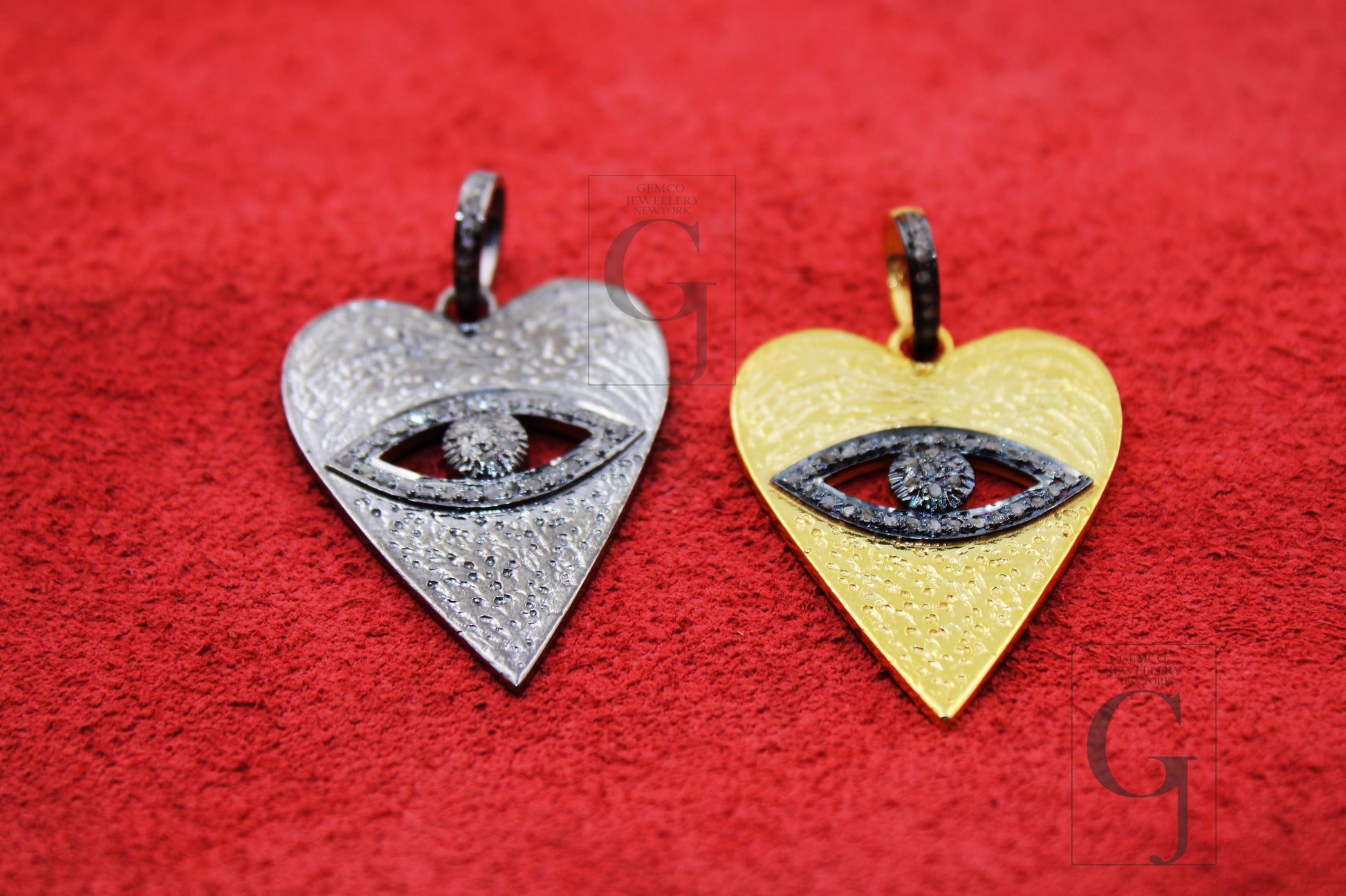 Heart shaped evil eye pendant designer  Rosecut pave diamond pendant 925 sterling silver handmade finish diamond jewelry necklace pendant