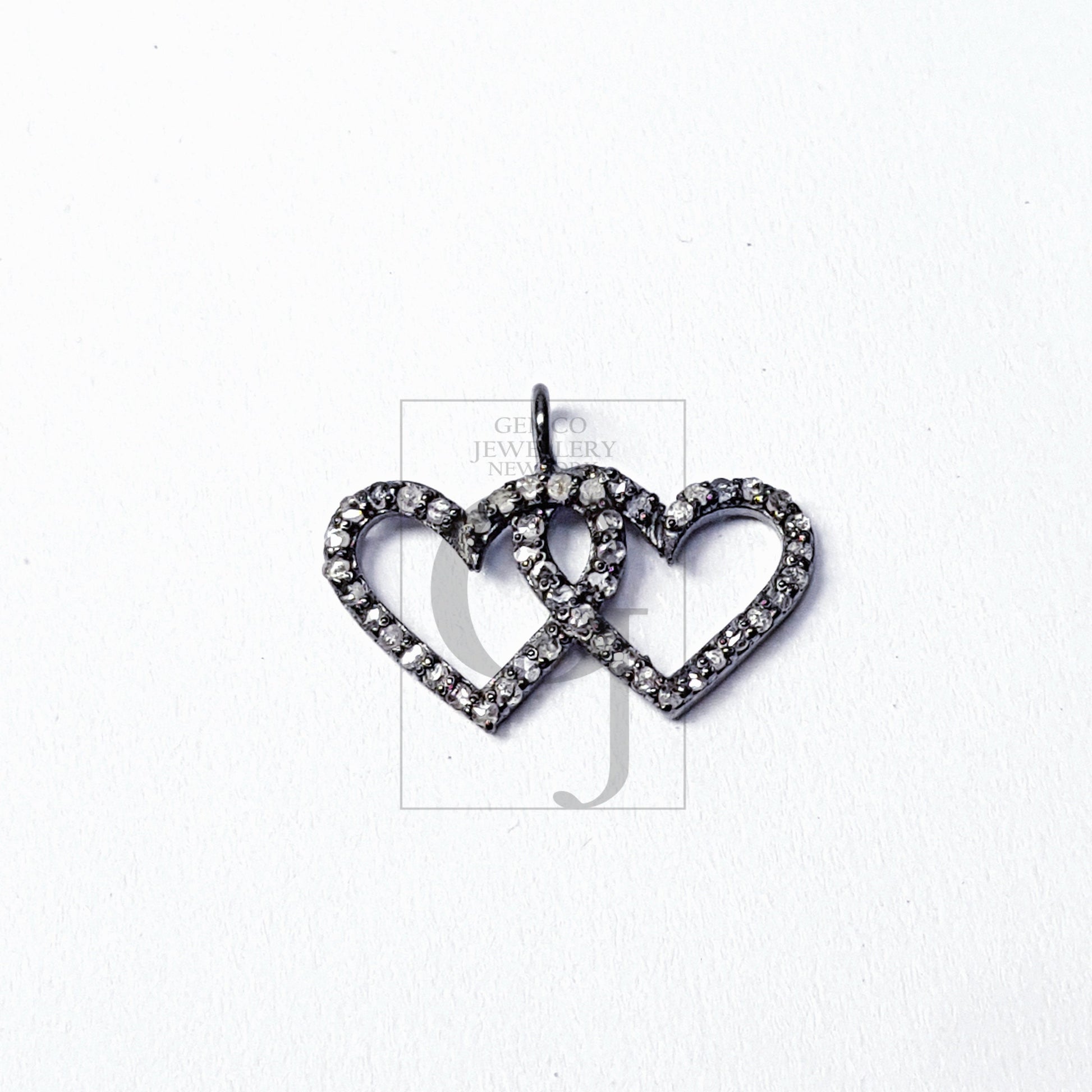 Love pendant Pave diamond rosecut pendant 925 silver pendant handmade diamond pendant interconnected heart shaped diamond charm jewelry