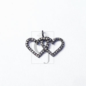 Love pendant Pave diamond rosecut pendant 925 silver pendant handmade diamond pendant interconnected heart shaped diamond charm jewelry