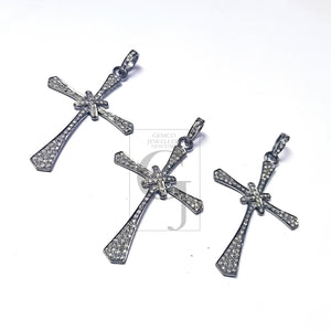 Pave diamond rosecut pendant 925 sterling silver pendant handmade diamond pendant beautiful cross design diamond pendant charm