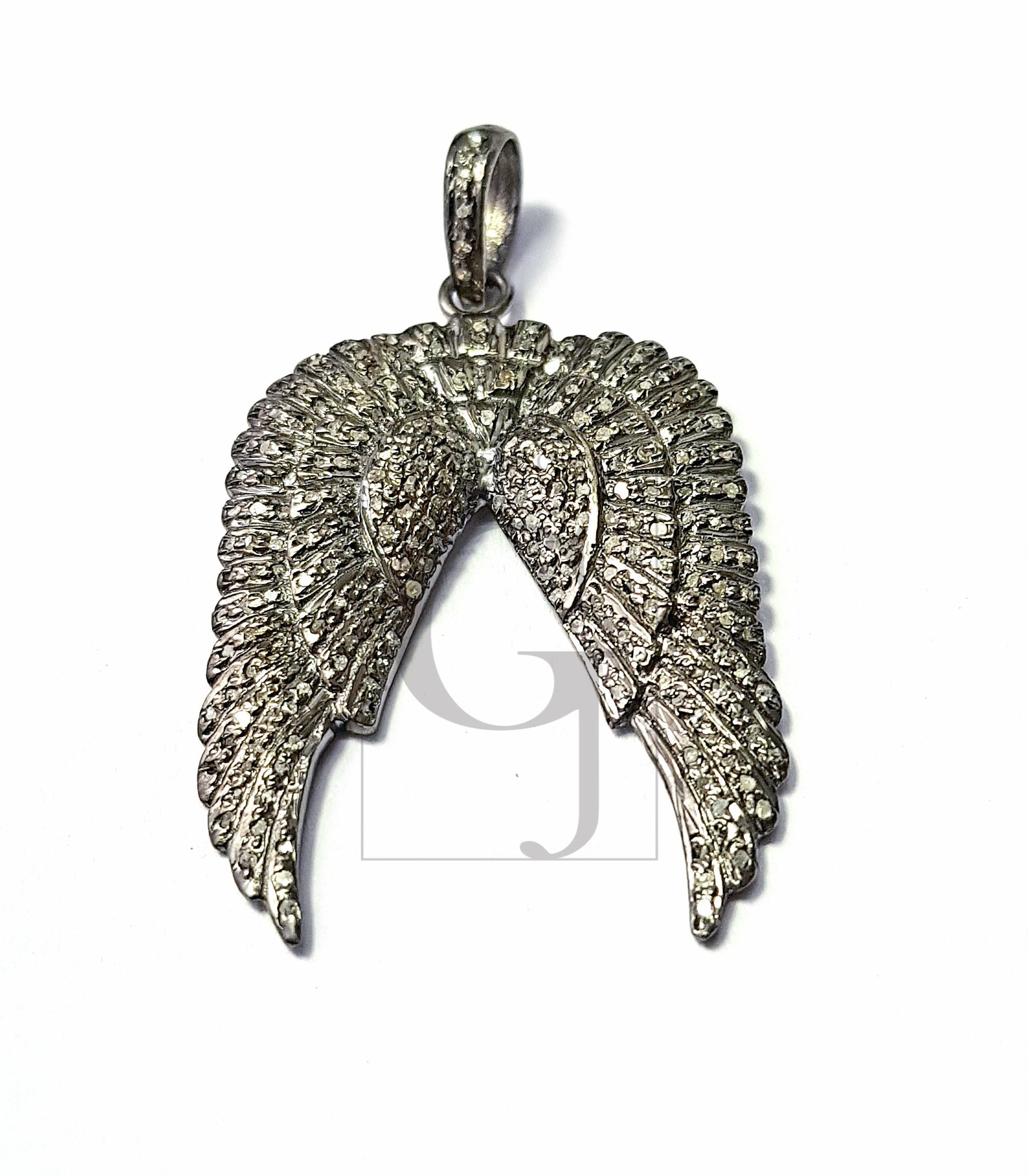 1pc antique designer wings pendant Pave diamond rosecut pendant 925 sterling silver pendant handmade diamond pendant diamond pendant jewlery