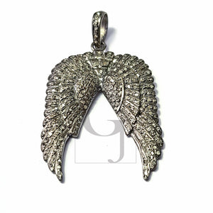 1pc antique designer wings pendant Pave diamond rosecut pendant 925 sterling silver pendant handmade diamond pendant diamond pendant jewlery