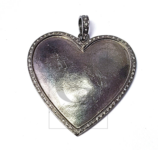 Pave diamond rosecut pendant 925 sterling silver pendant handmade diamond pendant heart design pave beautiful diamond pendant