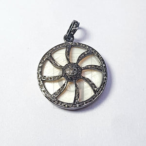 Pave diamond rosecut pendant 925 sterling silver pendant handmade diamond pendant circle shaped diamond pearl design diamond pendant
