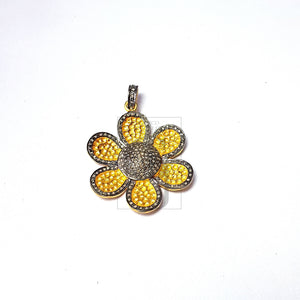 Flower Design Beautiful Pendant Pave Diamond Rose Cut Pendant 925 Sterling Silver Pendant Handmade Diamond Pendant Charm