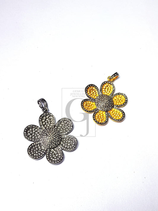 Flower Design Beautiful Pendant Pave Diamond Rose Cut Pendant 925 Sterling Silver Pendant Handmade Diamond Pendant Charm