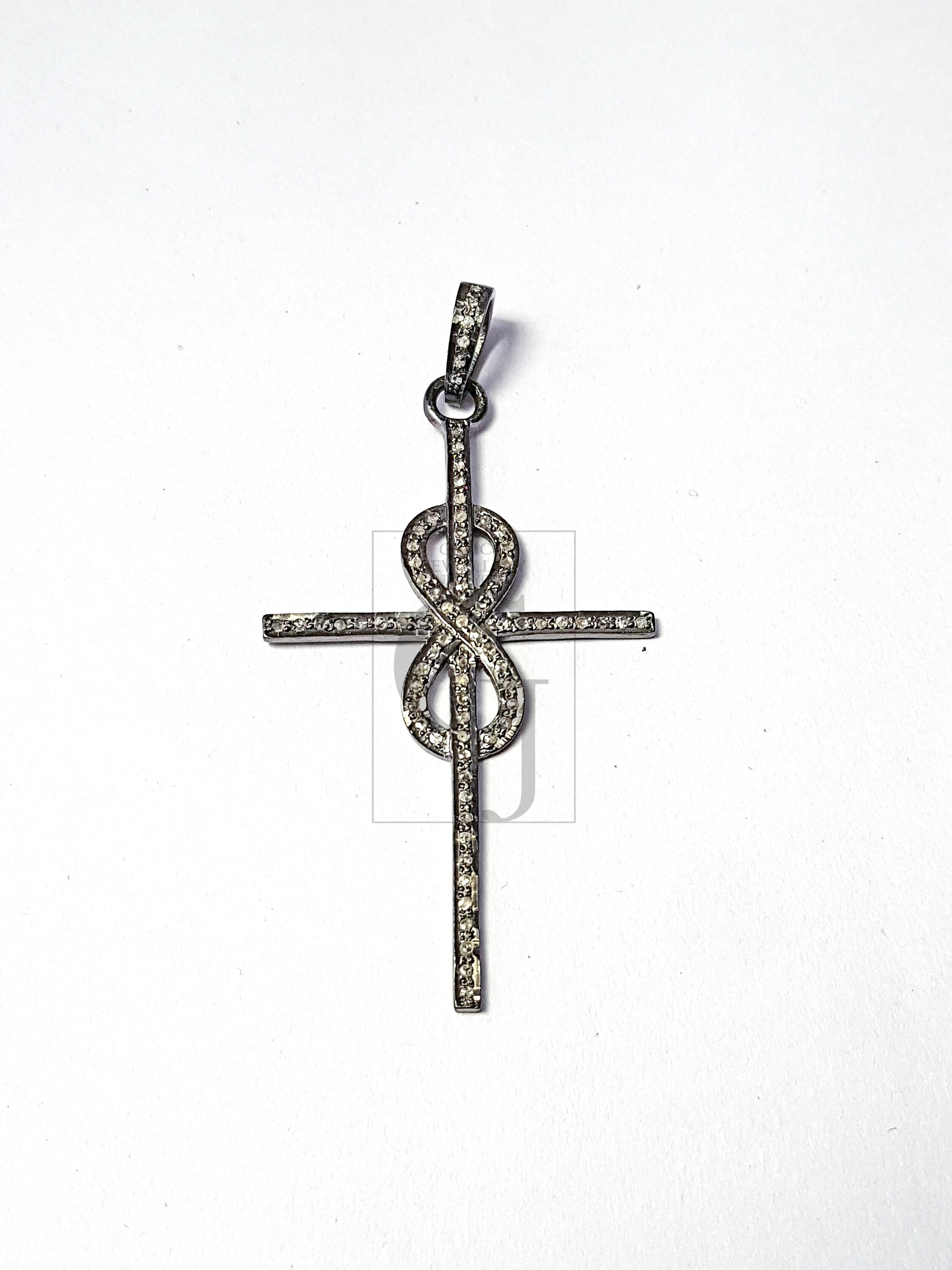 Very Beautiful Pave Diamond Rosecut Pendant 925 Sterling Silver Pendant Handmade Diamond Pendant Beautiful Cross Design Diamond Pendant