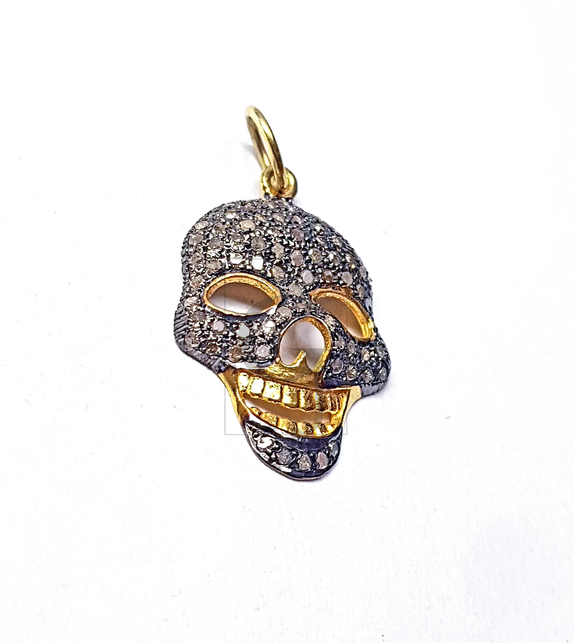 Skull design very beautiful charm pendant Pave diamond rosecut pendant 925 sterling silver pendant handmade diamond pendant