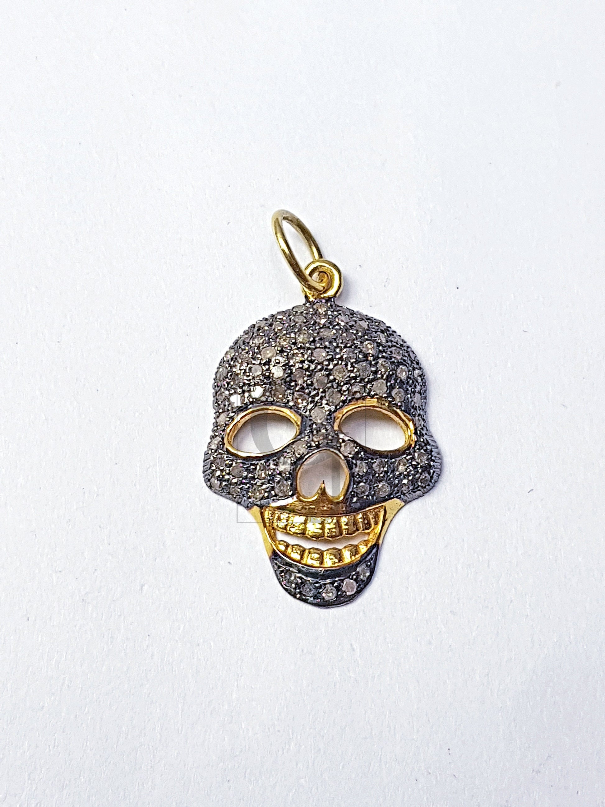 Skull design very beautiful charm pendant Pave diamond rosecut pendant 925 sterling silver pendant handmade diamond pendant