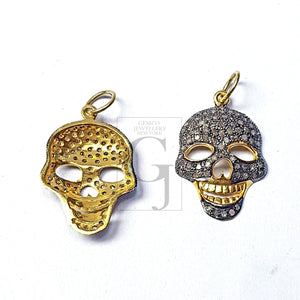 Skull design very beautiful charm pendant Pave diamond rosecut pendant 925 sterling silver pendant handmade diamond pendant