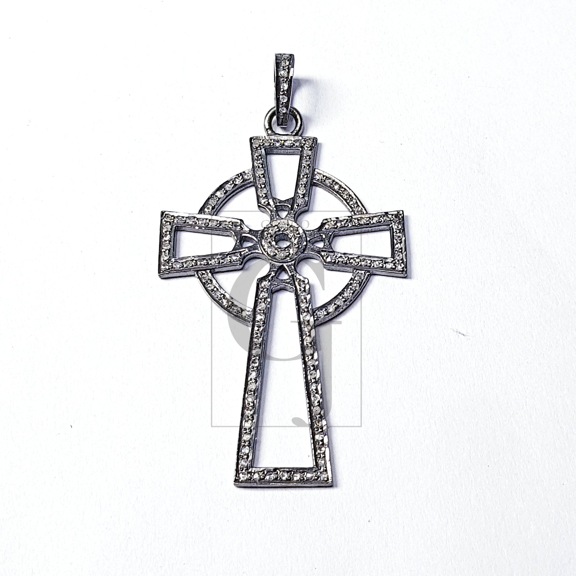 Pave diamond rosecut pendant 925 sterling silver pendant handmade diamond pendant circled cross beautiful diamond pendant