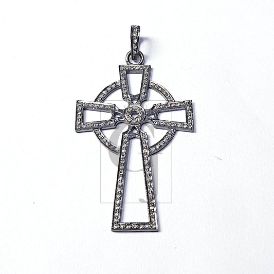Pave diamond rosecut pendant 925 sterling silver pendant handmade diamond pendant circled cross beautiful diamond pendant