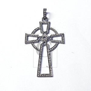 Pave diamond rosecut pendant 925 sterling silver pendant handmade diamond pendant circled cross beautiful diamond pendant