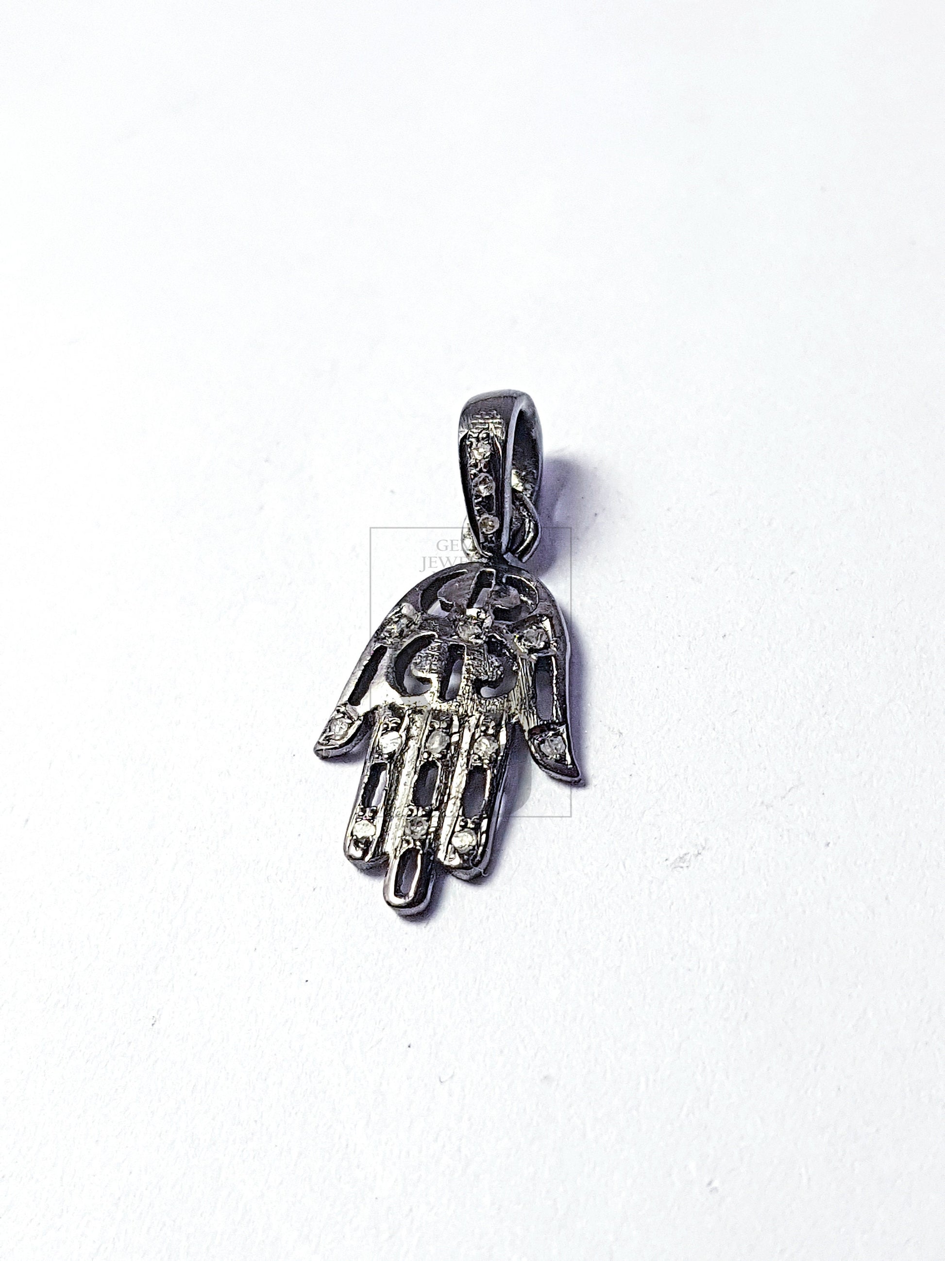Beautiful Hamsa Design Charm Pendant Pave Diamond Rosecut Pendant 925 Sterling Silver Pendant Handmade Diamond Charm Pendant, Hamsa Pendent