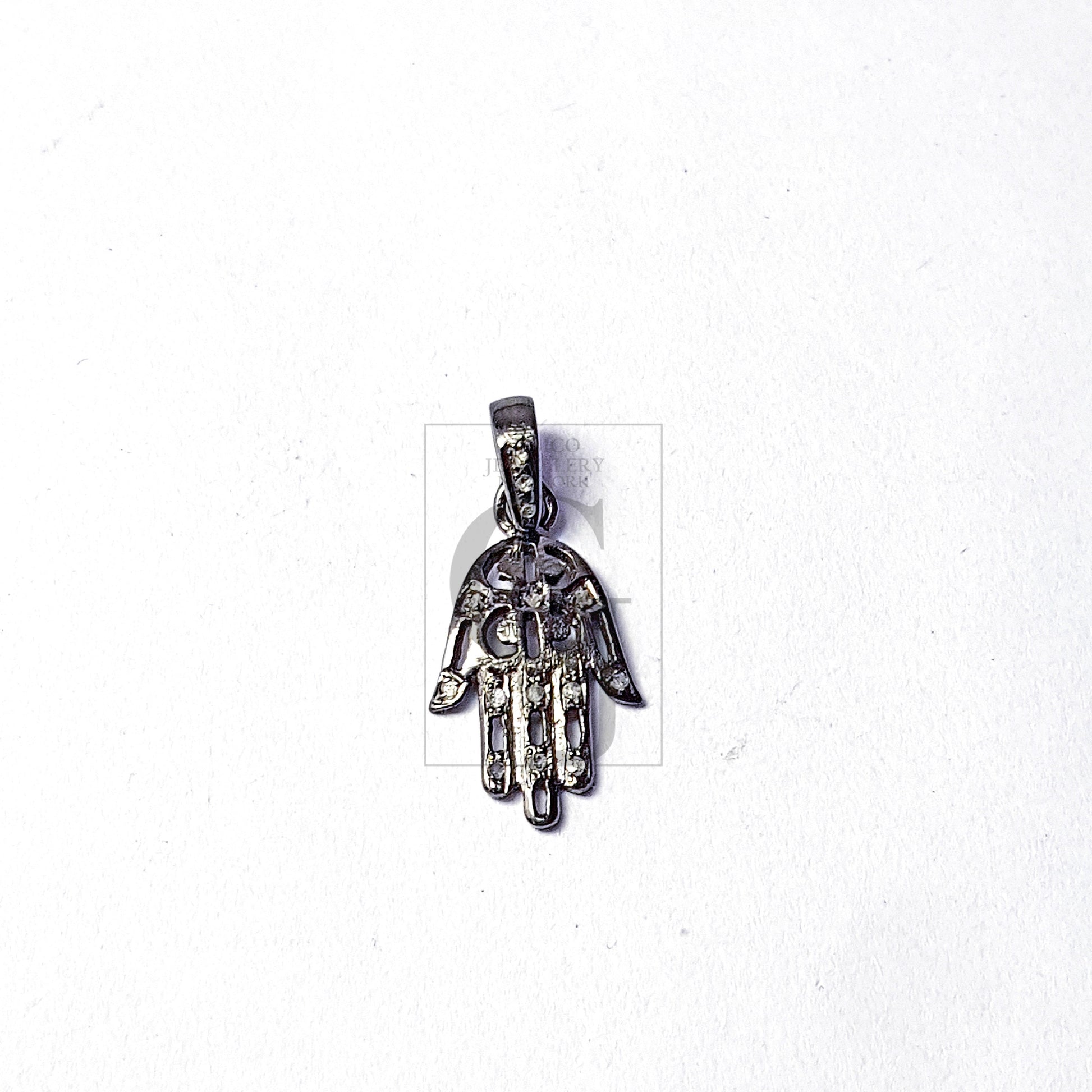 Beautiful Hamsa Design Charm Pendant Pave Diamond Rosecut Pendant 925 Sterling Silver Pendant Handmade Diamond Charm Pendant, Hamsa Pendent
