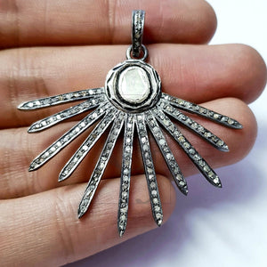 Beautiful Flat Diamond Designer Charm Pendant Pave Diamond Rosecut Pendant 925 Sterling Silver Pendant Handmade Diamond Pendant Charm