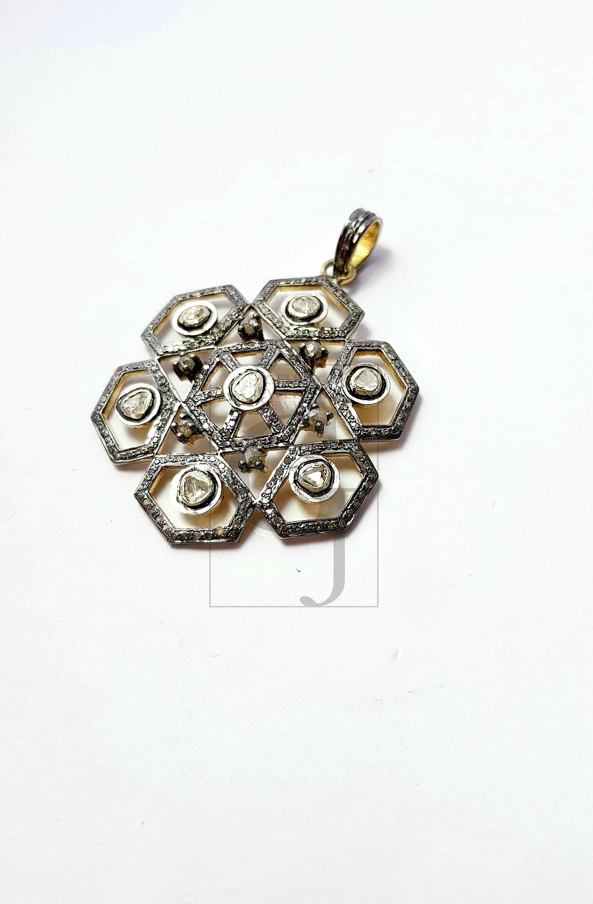 Beautiful Flower Designer Rosecut Pave Diamond Pendant 925 Sterling Silver Handmade Finish Flat Diamond Pendant Jewelry