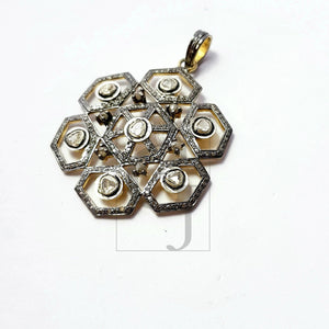Beautiful Flower Designer Rosecut Pave Diamond Pendant 925 Sterling Silver Handmade Finish Flat Diamond Pendant Jewelry