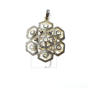 Beautiful Flower Designer Rosecut Pave Diamond Pendant 925 Sterling Silver Handmade Finish Flat Diamond Pendant Jewelry