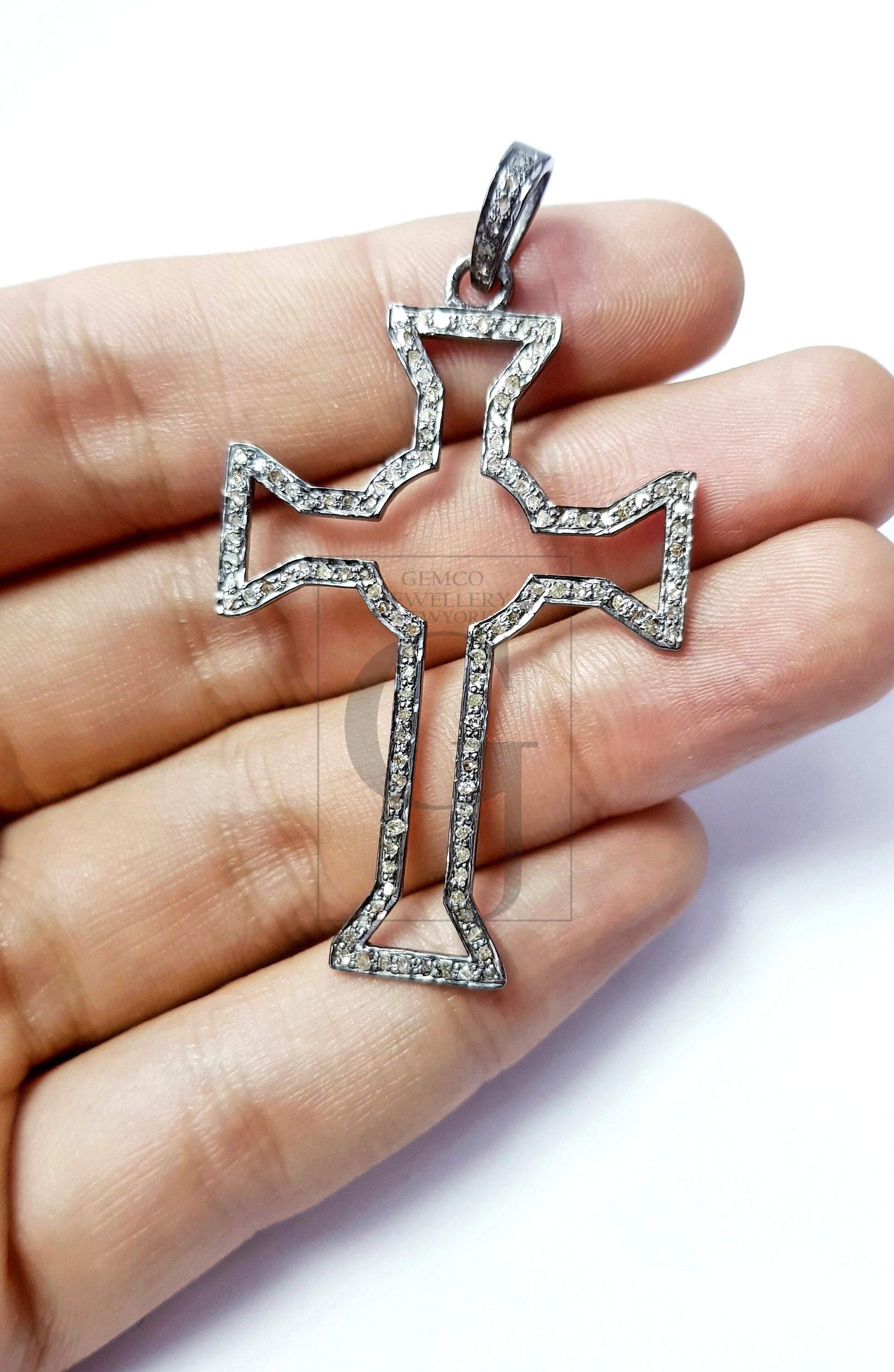 Latest cross design Rosecut pave diamond pendant 925 sterling silver handmade finish beautiful diamond pendant jewelry