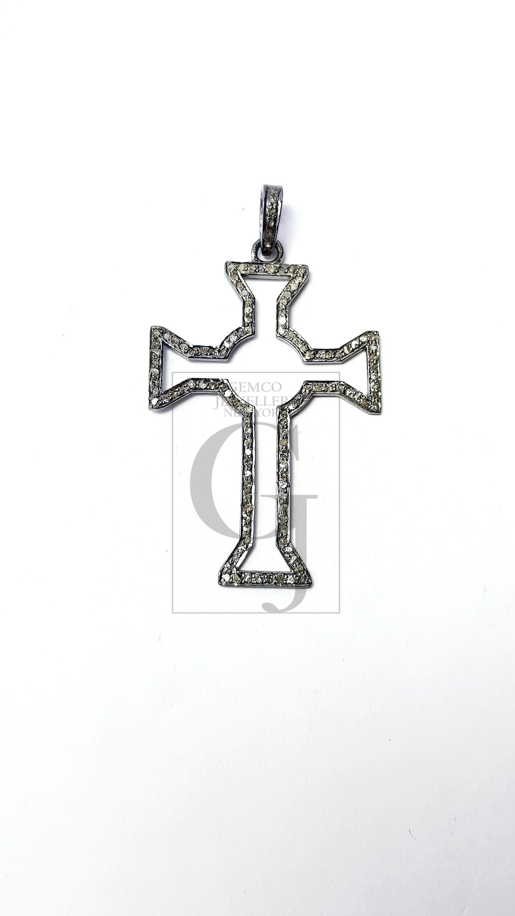 Latest cross design Rosecut pave diamond pendant 925 sterling silver handmade finish beautiful diamond pendant jewelry