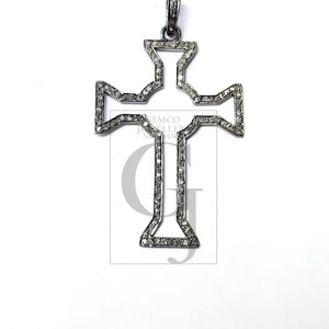 Latest cross design Rosecut pave diamond pendant 925 sterling silver handmade finish beautiful diamond pendant jewelry