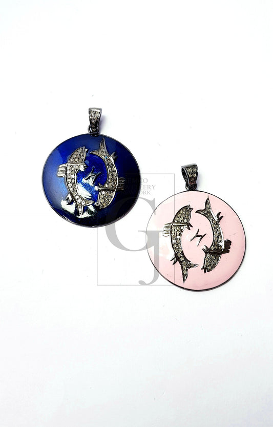 Enameling designer circle shaped Rosecut pave diamond pendant 925 sterling silver handmade finish beautiful diamond pendant jewelry