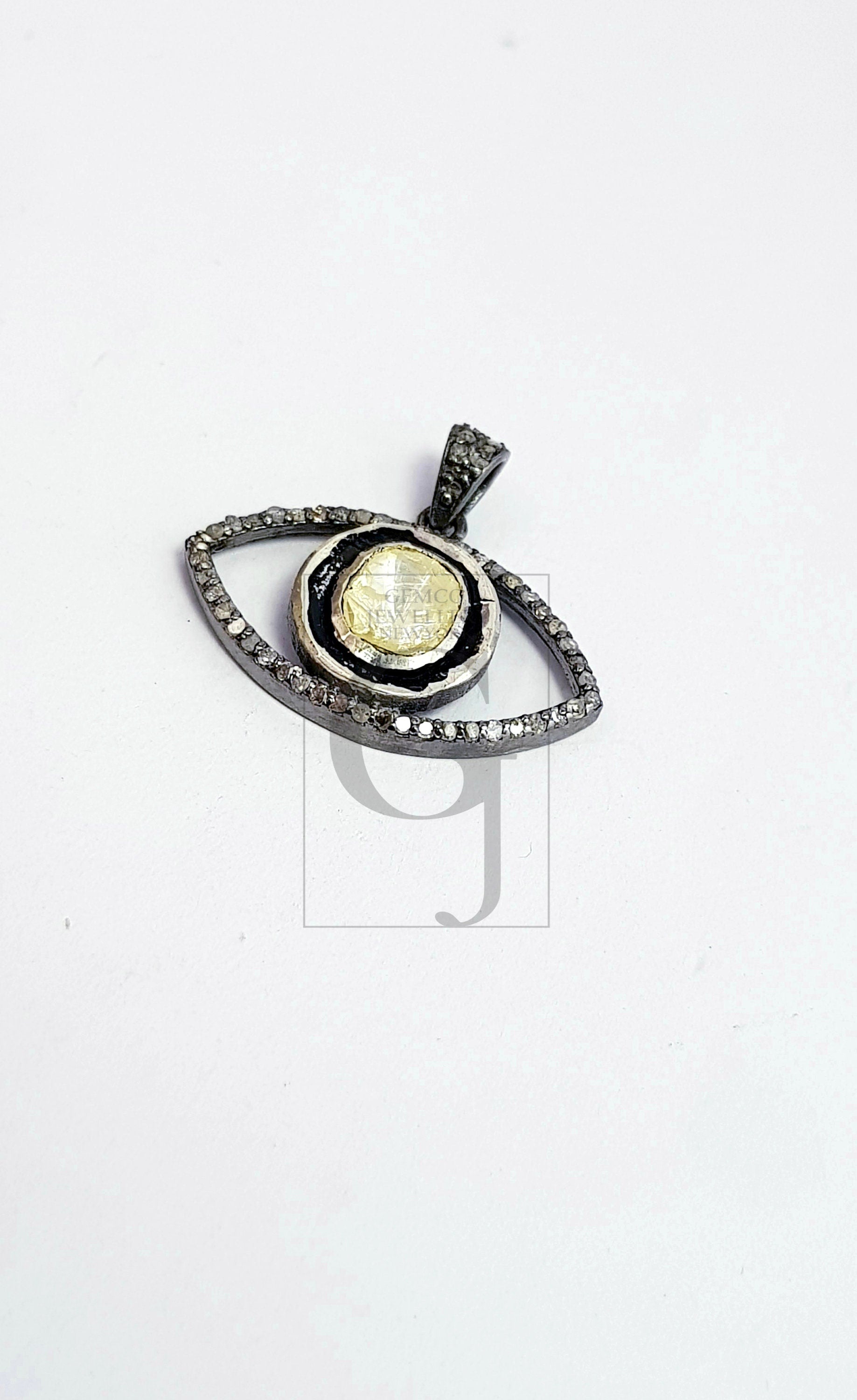 Evil eye design flat diamond style Rosecut pave diamond pendant 925 sterling silver handmade finish polki diamond pendant jewelry