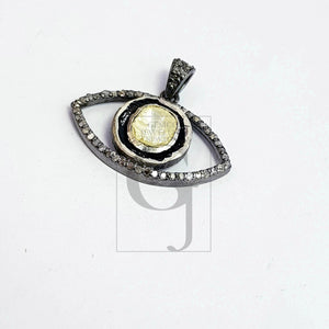 Evil eye design flat diamond style Rosecut pave diamond pendant 925 sterling silver handmade finish polki diamond pendant jewelry