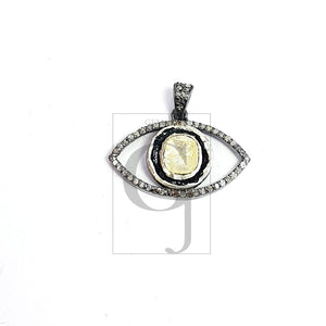 Evil eye design flat diamond style Rosecut pave diamond pendant 925 sterling silver handmade finish polki diamond pendant jewelry