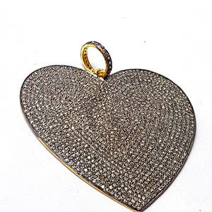 One of a kind gift heart shape love design pave diamond pendant, Pave diamond rosecut 925 sterling silver , handmade diamond heart pendant