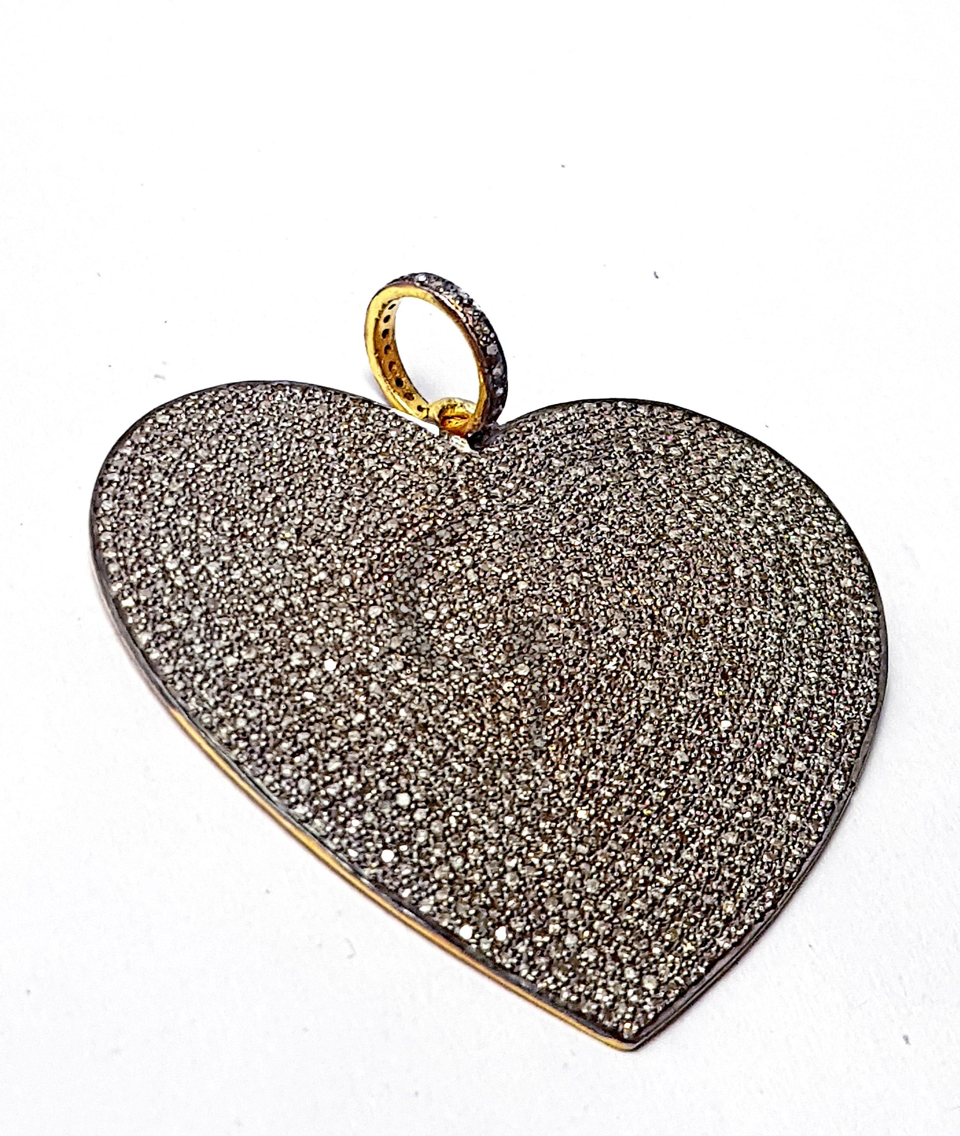 One of a kind gift heart shape love design pave diamond pendant, Pave diamond rosecut 925 sterling silver , handmade diamond heart pendant