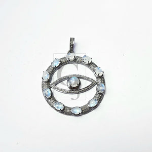 Round oxidized  evil eye design  Rose cut pave diamond pendant 925 sterling silver handmade finish diamond color stone jewelry supplies